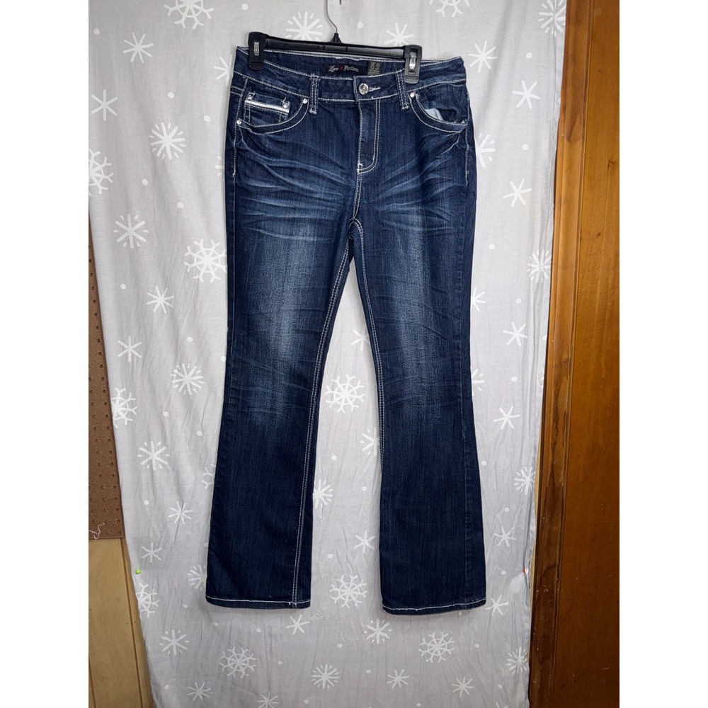 Love Nation Womens Dark Wash Rhinestone Embroidered Bootcut Jeans Size 10